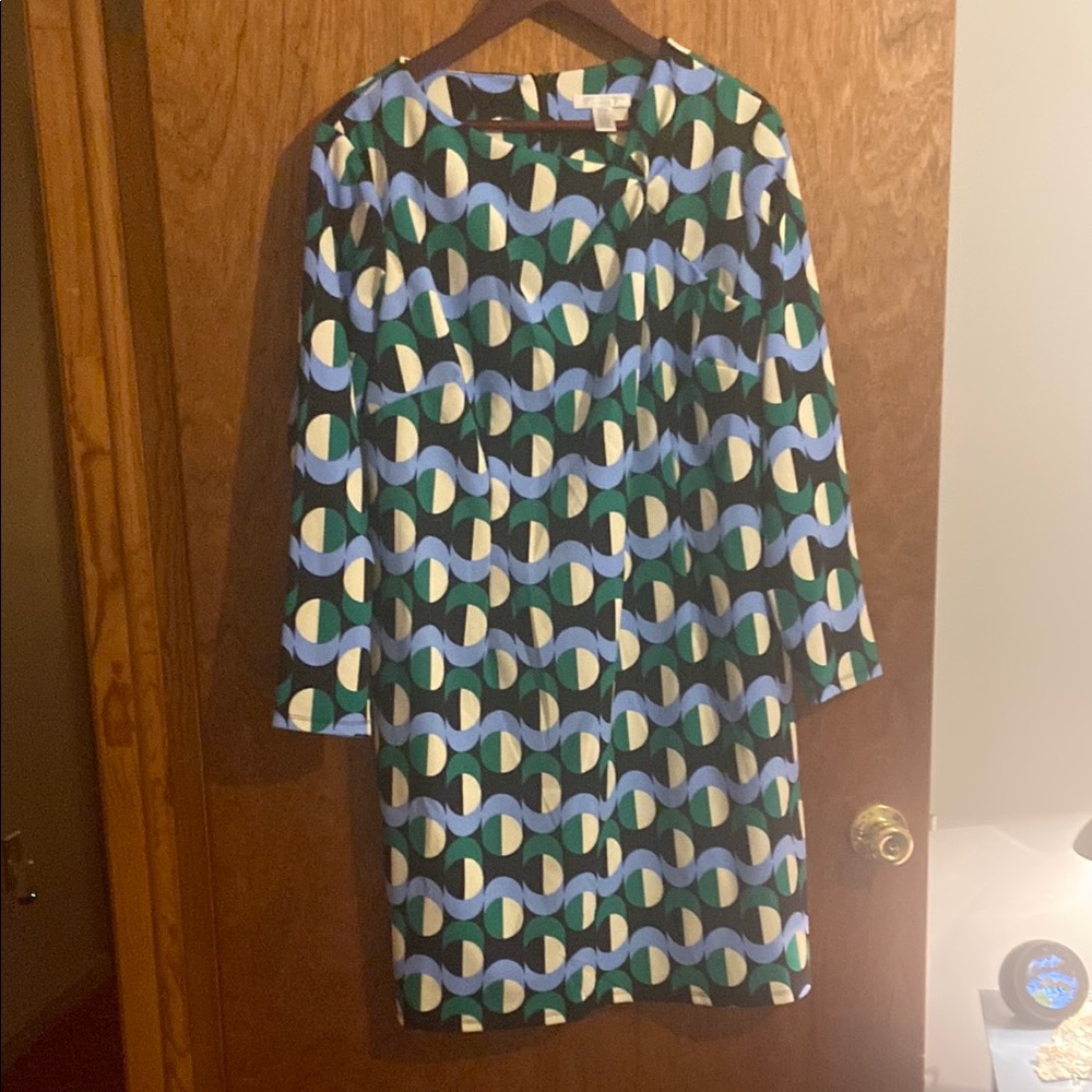 London Times Long Sleeve Dress - Blue, Green, Black